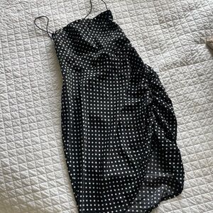 White Fox Asymmetrical Polka Dot Lace Up Spring Dress